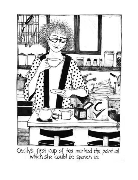 CECILY TEA TOWEL First Cup of Tea CE172